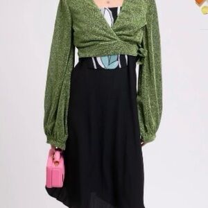 Oseree Green lame Wrap Blouse sz S
